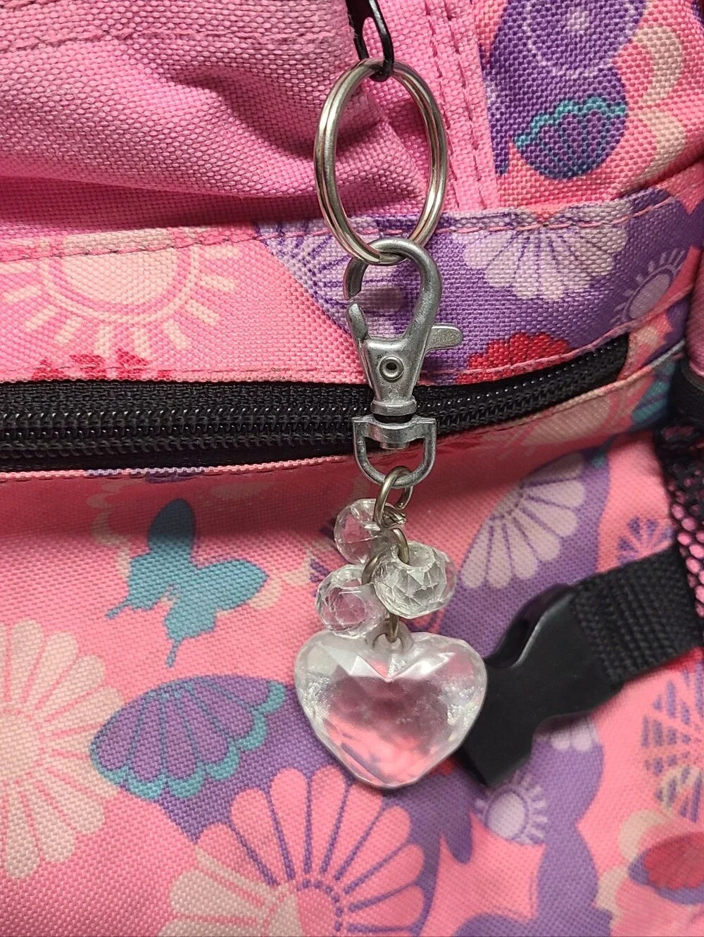 Girls Pink Butterfly Backpack Kids School Bag with Heart Charm & Clear Pocket